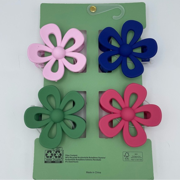 4 Colorful Flower Hair Claws - Picture 2 of 4
